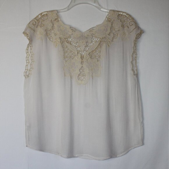 FOREVER 21 WOMENS CREAM CROCHET TOP BLOUSE SZ M SLEEVELESS RAYON LIGHTWEIGHT - Picture 9 of 12